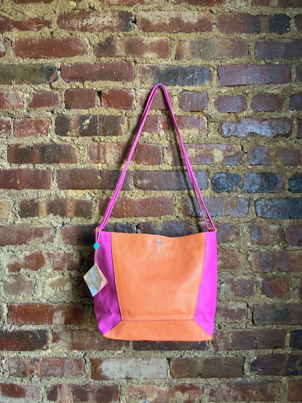 Via Spiga Two-Tone Pink and Orange Leather Shoulder Bag NWT!